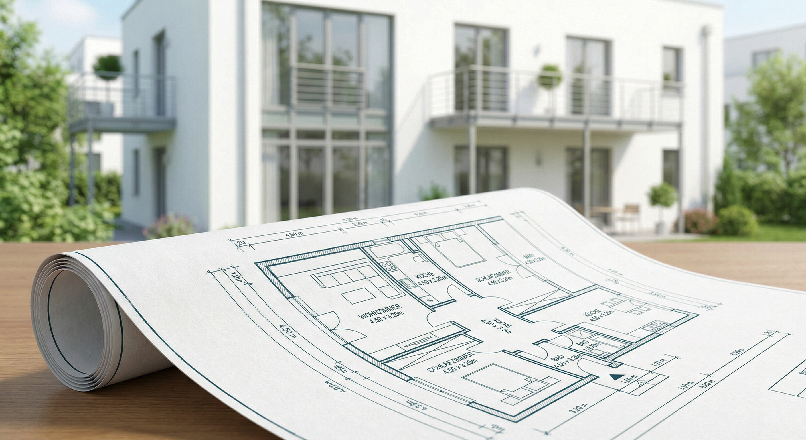 Architekturzeichnung und modernes Wohngebäude – RS Projektbau GmbH